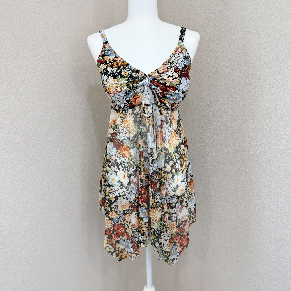 Floral Garden Mesh bathing suit? Babydoll Top XS‎ Multicolor Ethereal